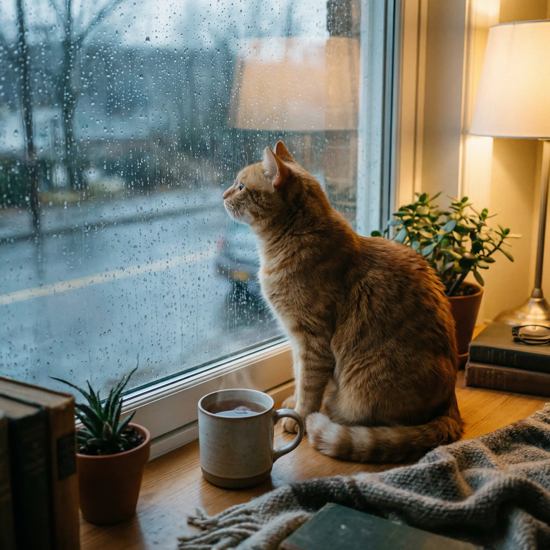 猫咪望着窗外的雨 - 神兵小将电影